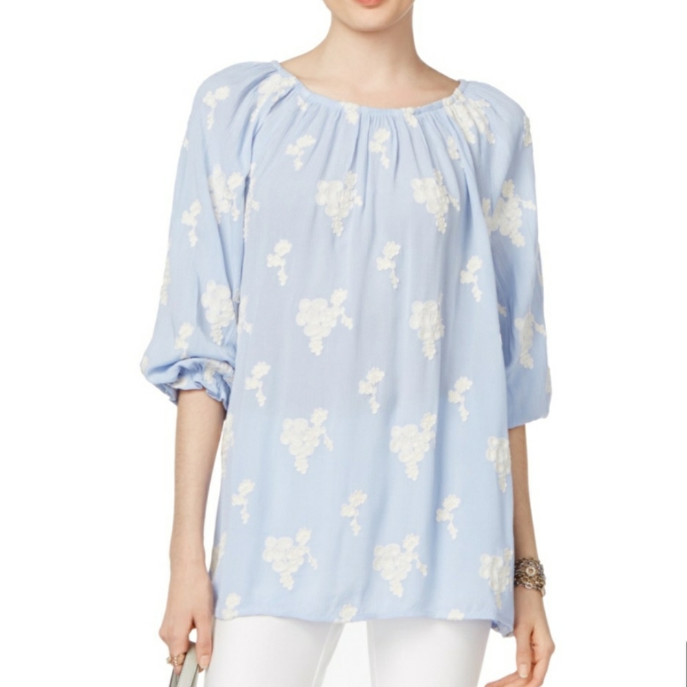 Chelsea and Theodore Blouse Blue Peasant Floral